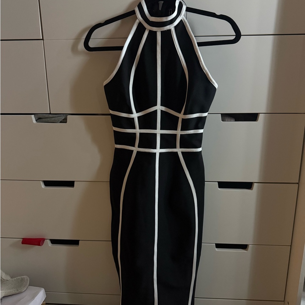 Elegant Black and White Halter Dress